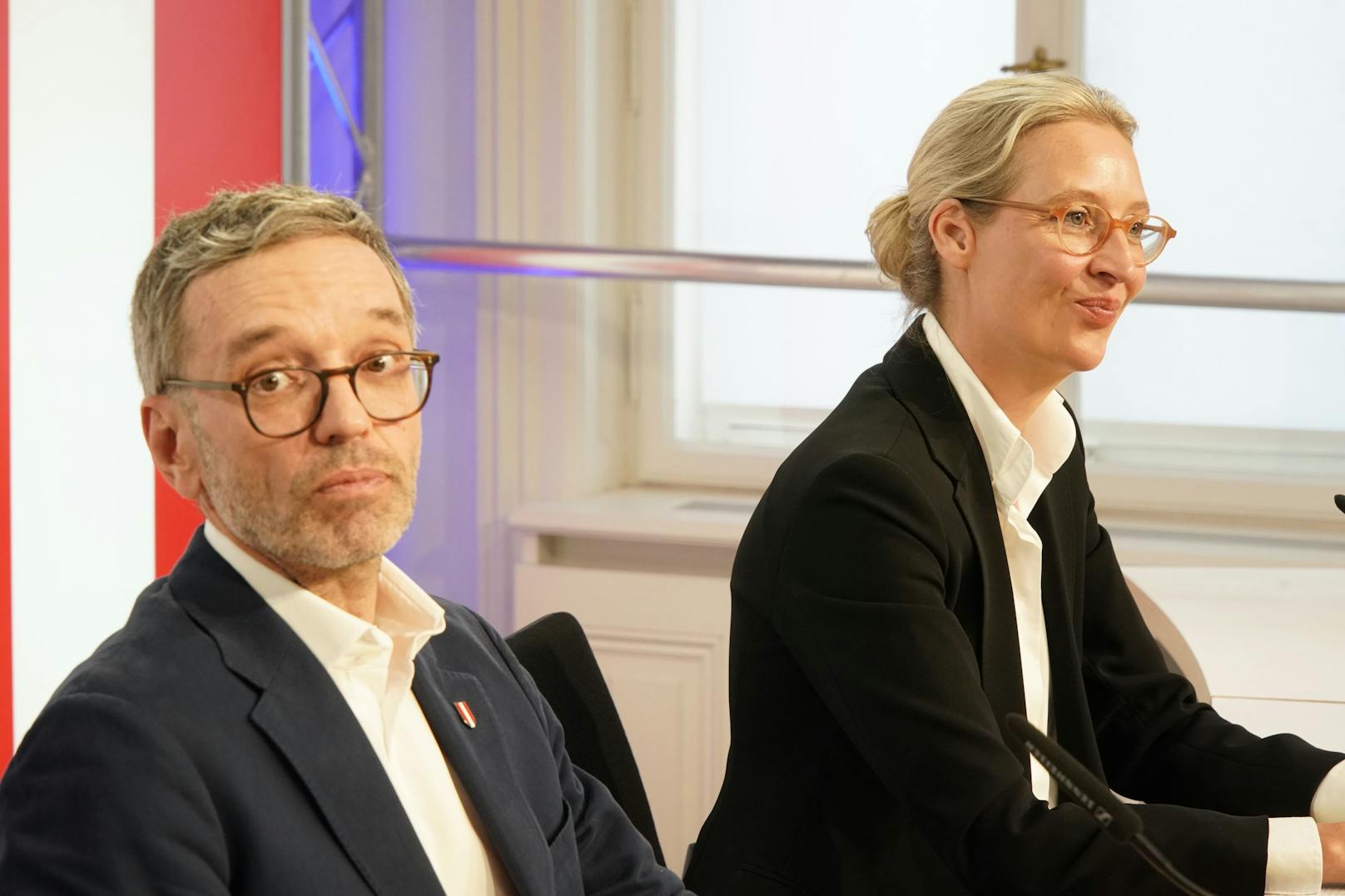 Doppelt rechts: Alice Weidel (AfD) zu Gast in Wien für eine gemeinsame Pressekonferenz mit Herbert Kickl (FPÖ) am 19. September 2023.