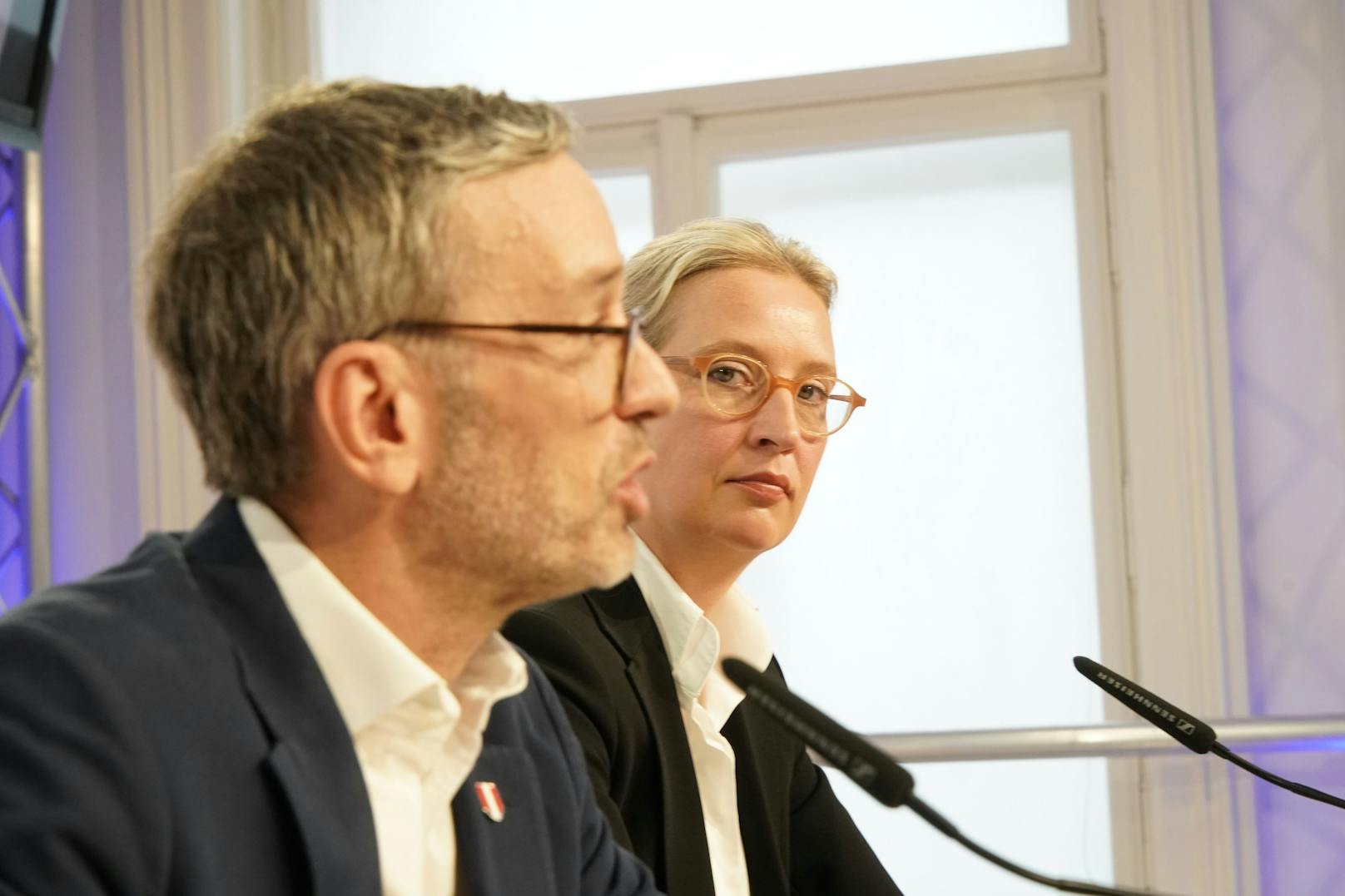 Doppelt rechts: Alice Weidel (AfD) zu Gast in Wien für eine gemeinsame Pressekonferenz mit Herbert Kickl (FPÖ) am 19. September 2023.