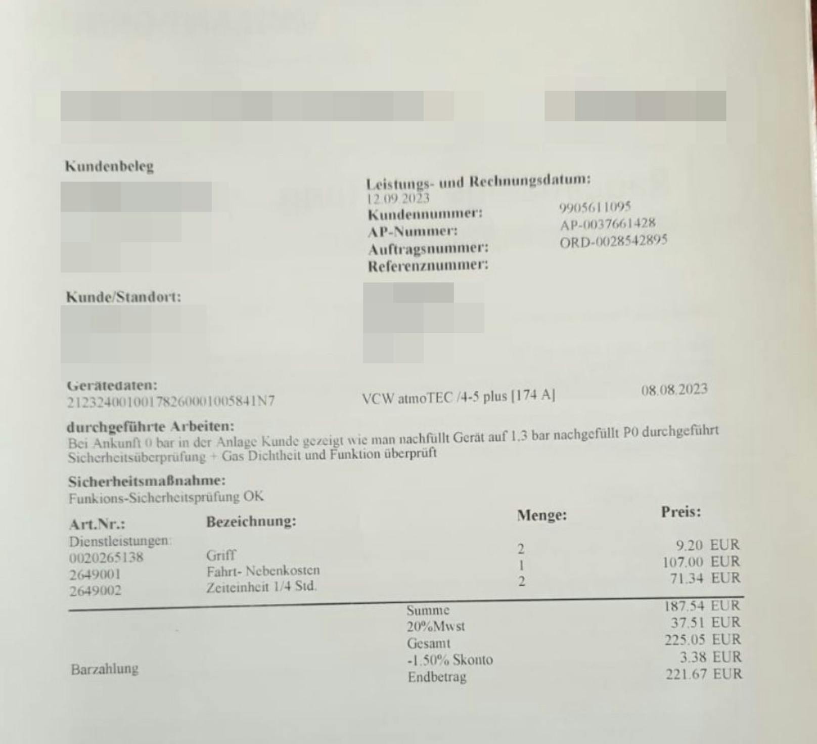 Neues Gerät funktionierte nicht einwandfrei: 221,67 Euro zahlte Erika M. für die neue Therme bereits nach wenigen Wochen.