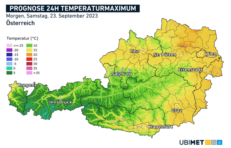 Temperaturrückgang in Österreich