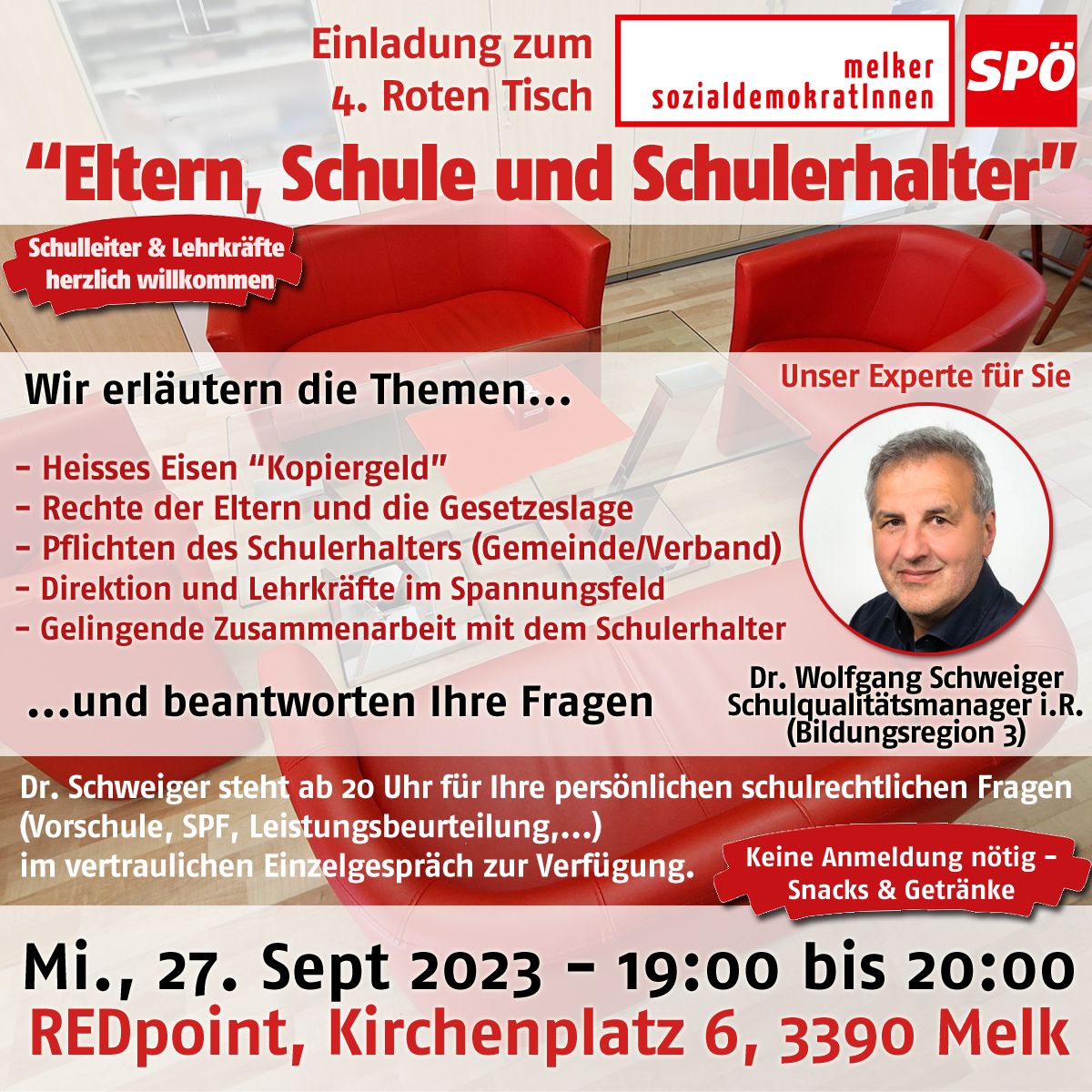 Die SPÖ lädt zum 4. Roten Tisch ein.