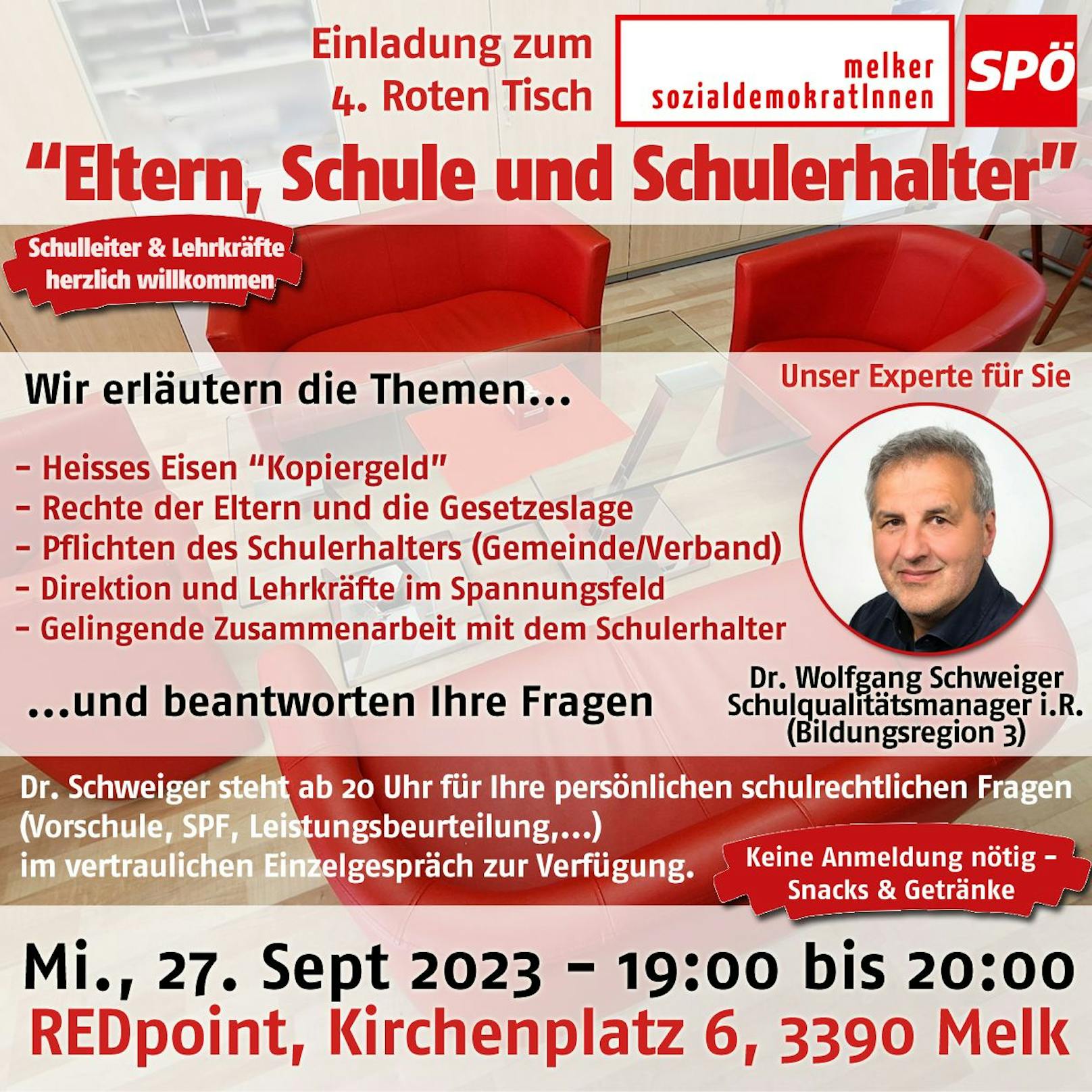 Die SPÖ lädt zum 4. Roten Tisch ein.