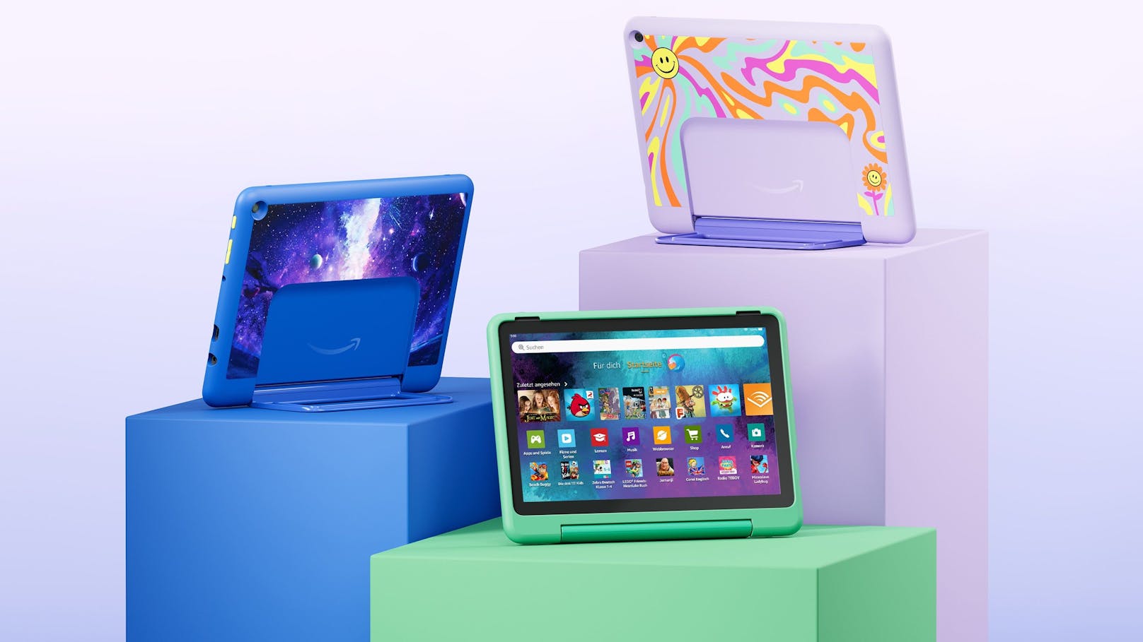 Fire HD 10 Kids und Fire HD 10 Kids Pro werden mit einem Jahr Amazon Kids+, und kindgerechten Hüllen ausgeliefert – für 214,99 Euro.