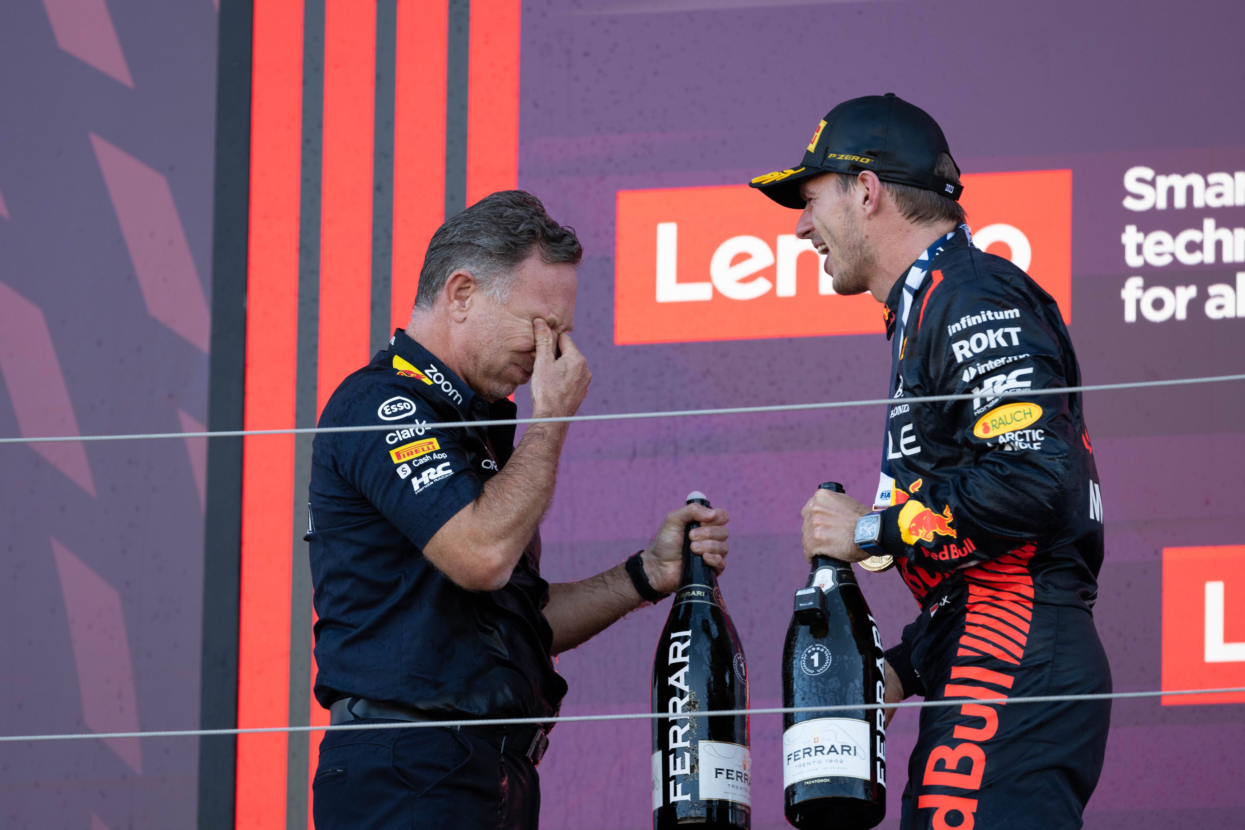 Christian Horner und Rennsieger Max Verstappen