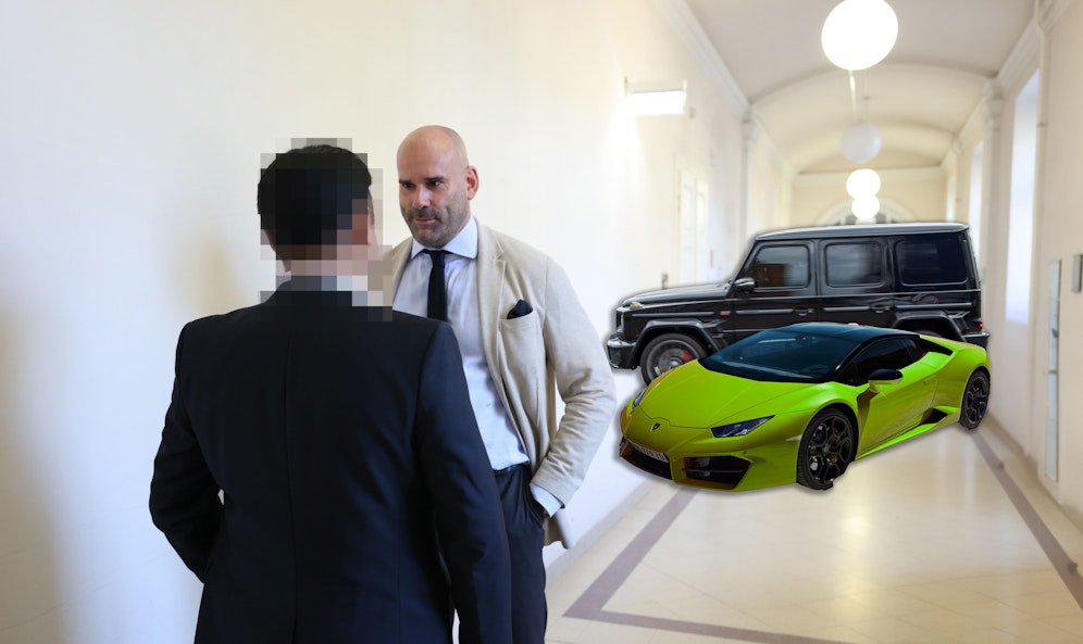 Top-Verteidiger Klaus Ainedter verteidigt den Angeklagten, der mit dem Lambo Hurican und G-Klassen handelte.