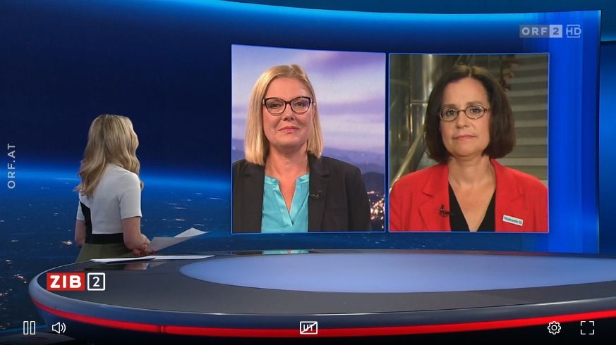 Politikwissenschaftlerin Kathrin Stainer-Hämmerle und die Direktorin der Diakonie, Maria Katharina Moser, in der ORF-