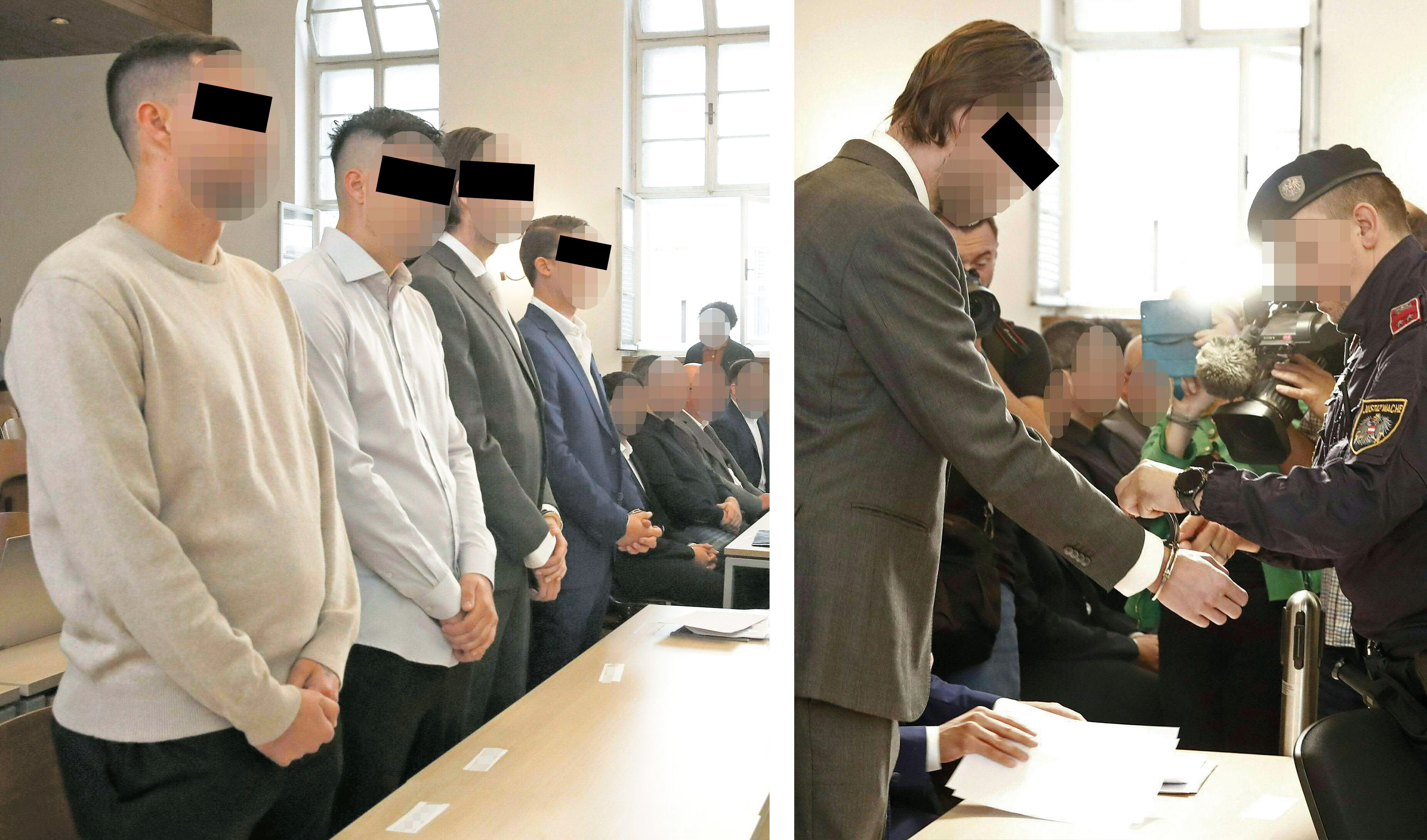 Die Angeklagten, allesamt Männer am Mittwoch im Gerichtssaal