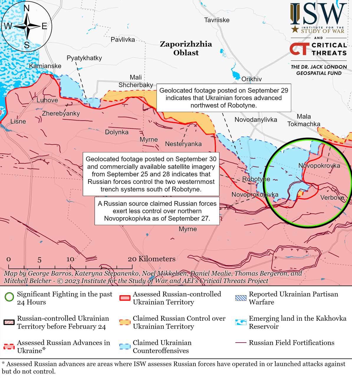 Aktuelle Lageeinschätzung im Raum Robotyne und Tokmak am 1. Oktober 2023.