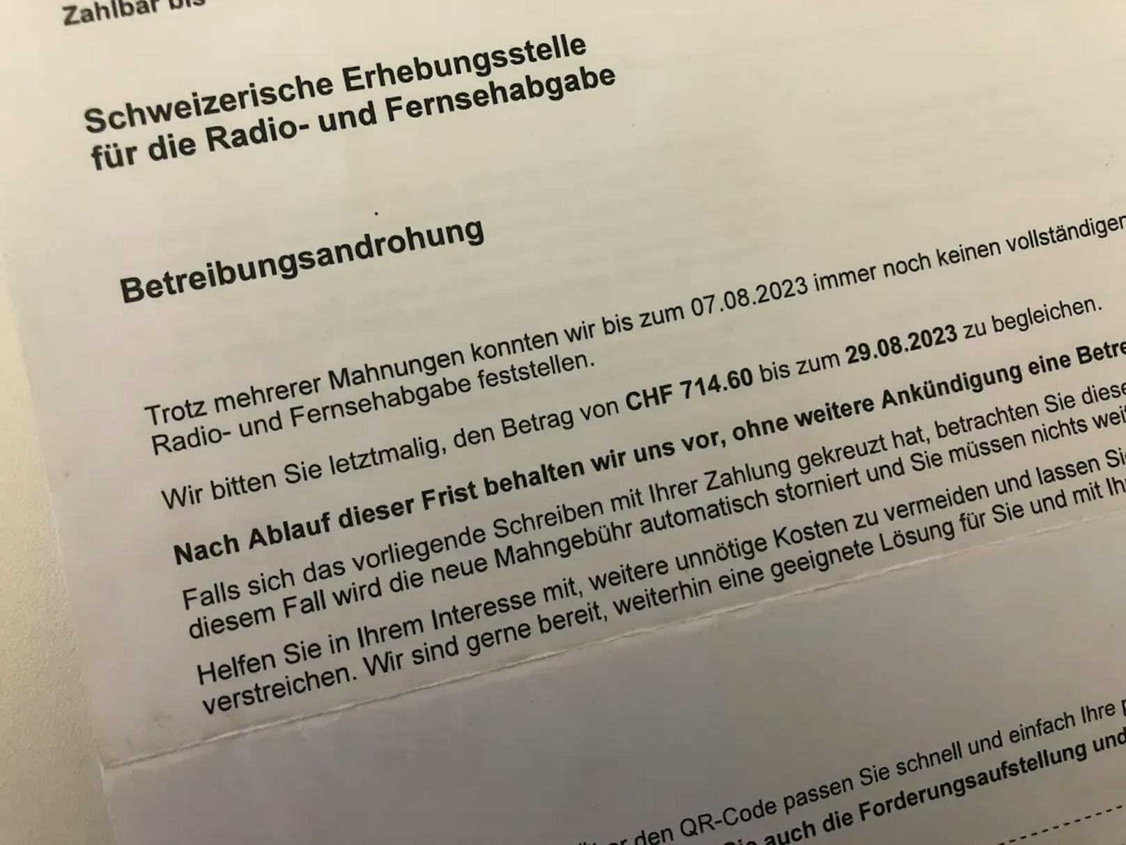 Eine Leserin von "20 Minuten" erhielt eine Pfändungsandrohung der Serafe.