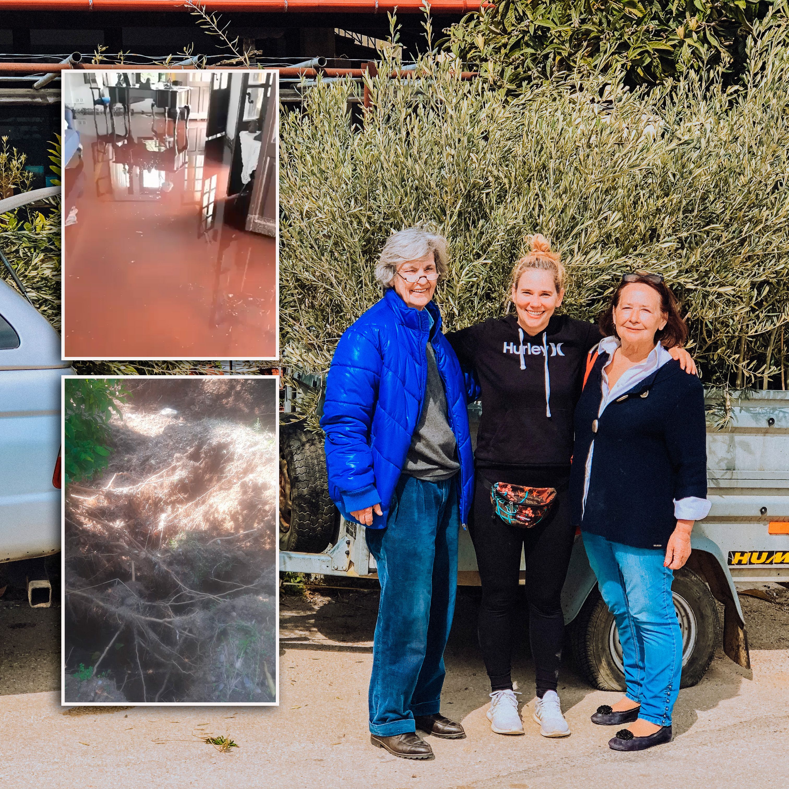Vera Volkert, Lebensgefährtin Eva Cerny und ihre Tochter Sophie Cerny (v.l.) müssen mit den Folgen der Griechenland-Unwetter leben.