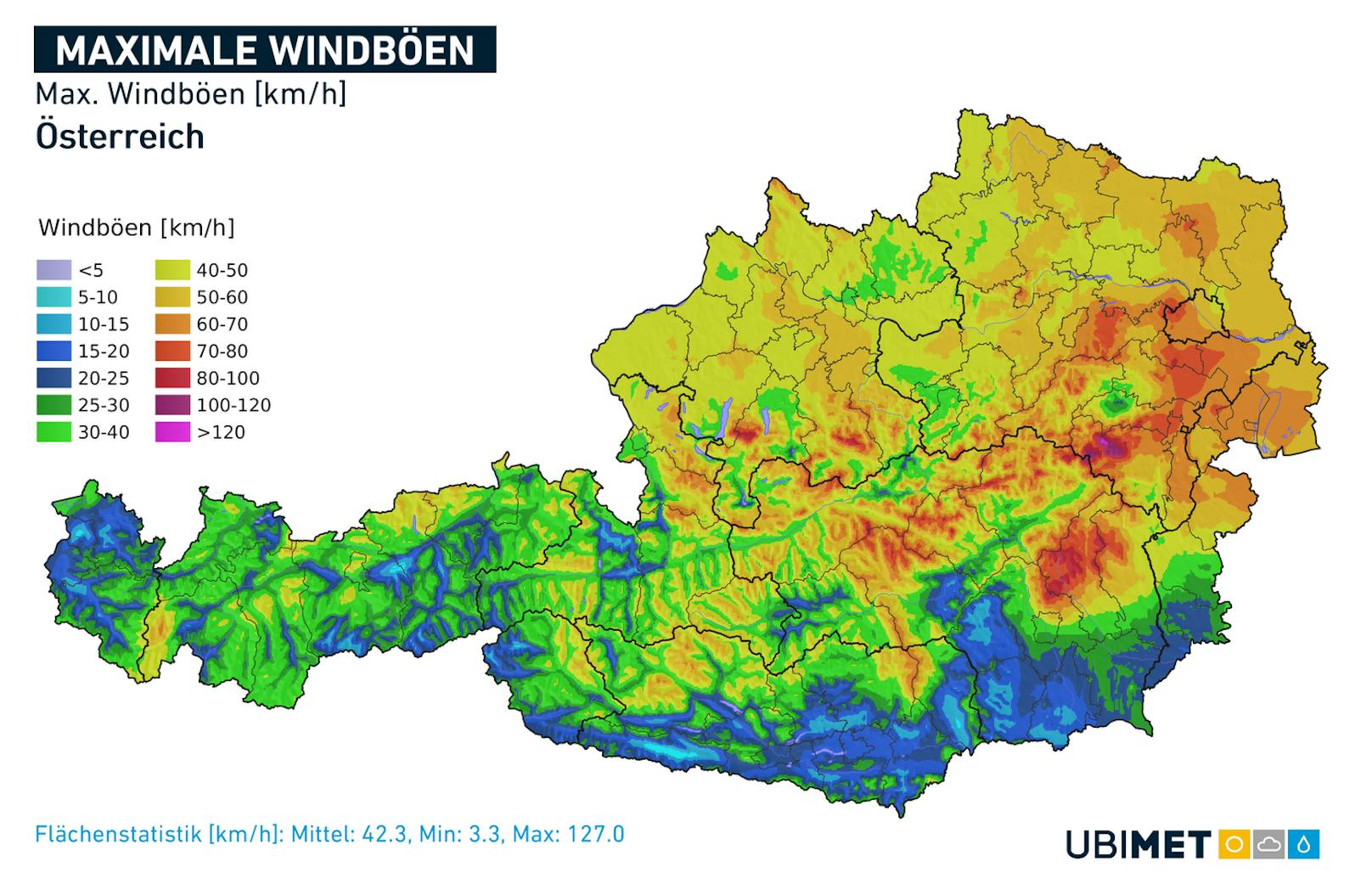 Hier rechnen die Wetter-Experten mit besonders starken Windböen. 