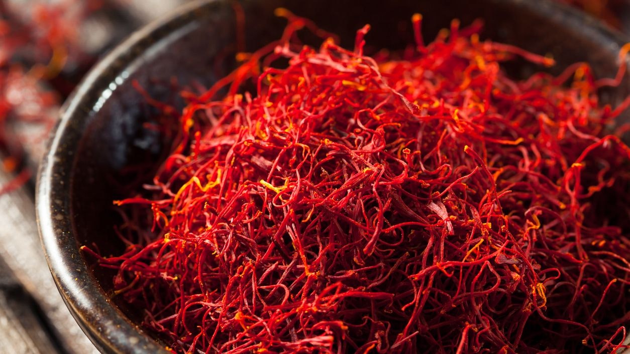Raw Organic Red Saffron Spice in a Bowl