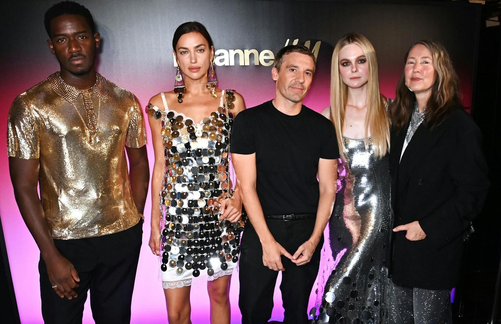 Damson Idris, Irina Shayk, Rabanne-Designer Julien Dossena, Elle Fanning und H&amp;M Creative Director Ann-Sofie Johansson noch vor der Partynacht.