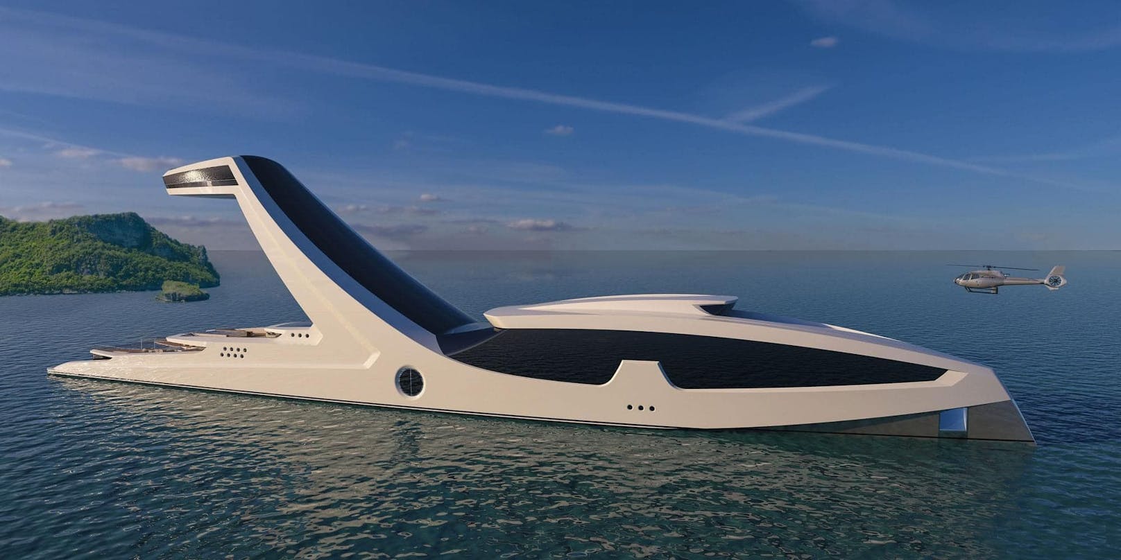 Der italienische Designer Gabriele Teruzzi verzaubert das Web mit seiner neuesten Vision: einer 150 Meter langen Superyacht, bestehend aus mehreren Decks und einer Art Panoramaplattform in 38 Metern Höhe.