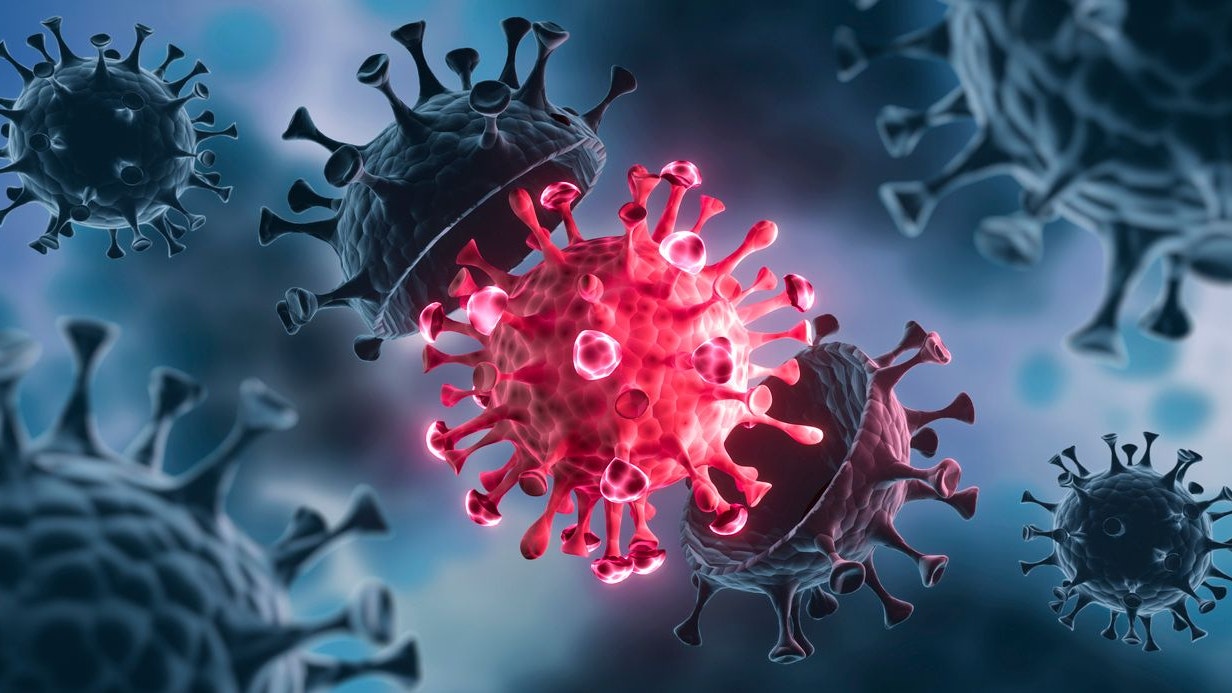 Corona Virus Mutant with blue human cell background