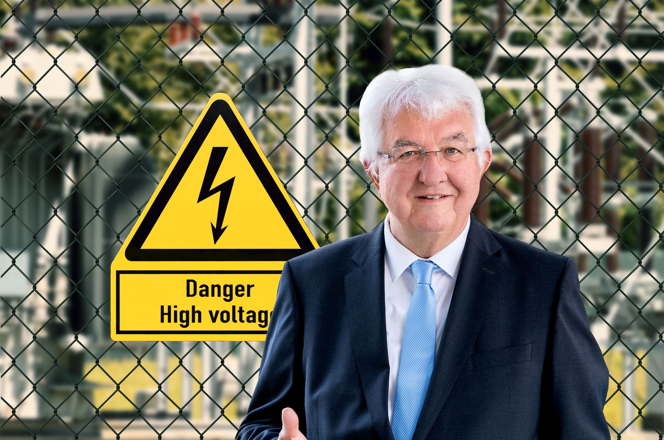 Electrical hazard sign placed on a fence of an electrical substation