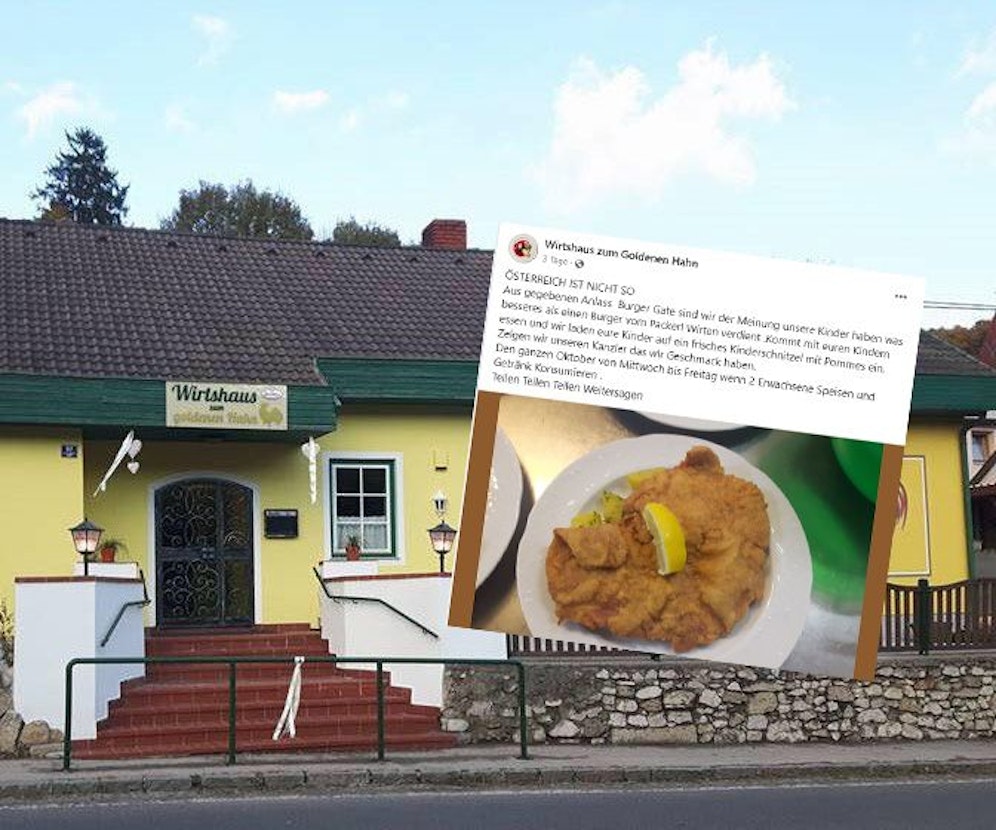 Das Wirtshaus zum Goldenen Hahn zwischen Berndorf und St. Veit/Triesting.