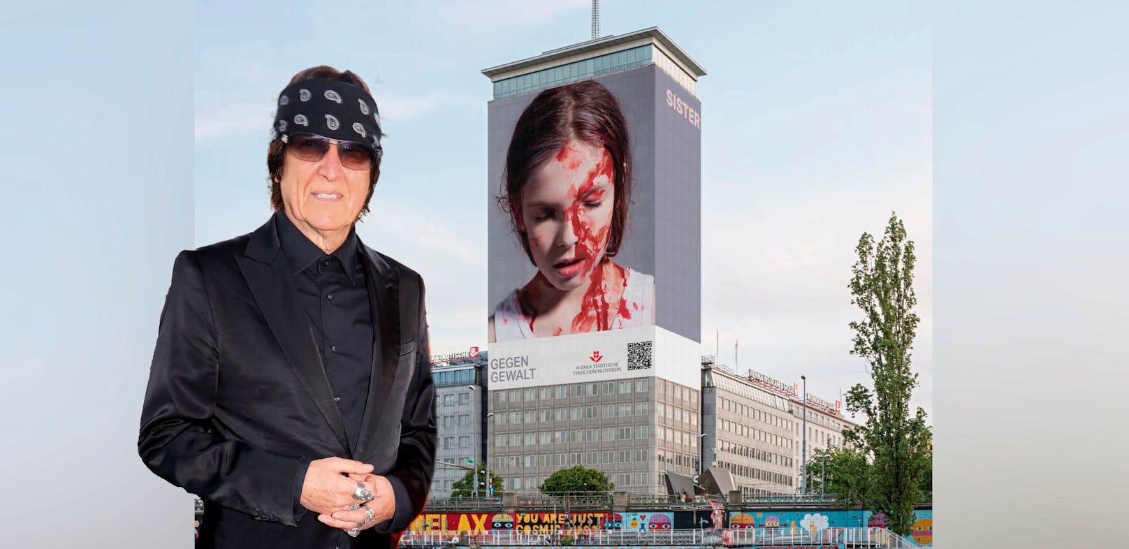 Gottfried Helnwein mit "My Sister" an der Fassade des Wiener Ringturms