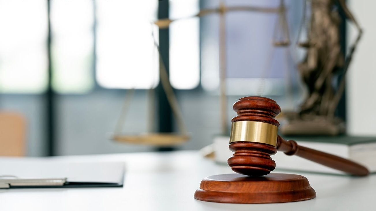 Wooden judge gavel on the table, copy space.