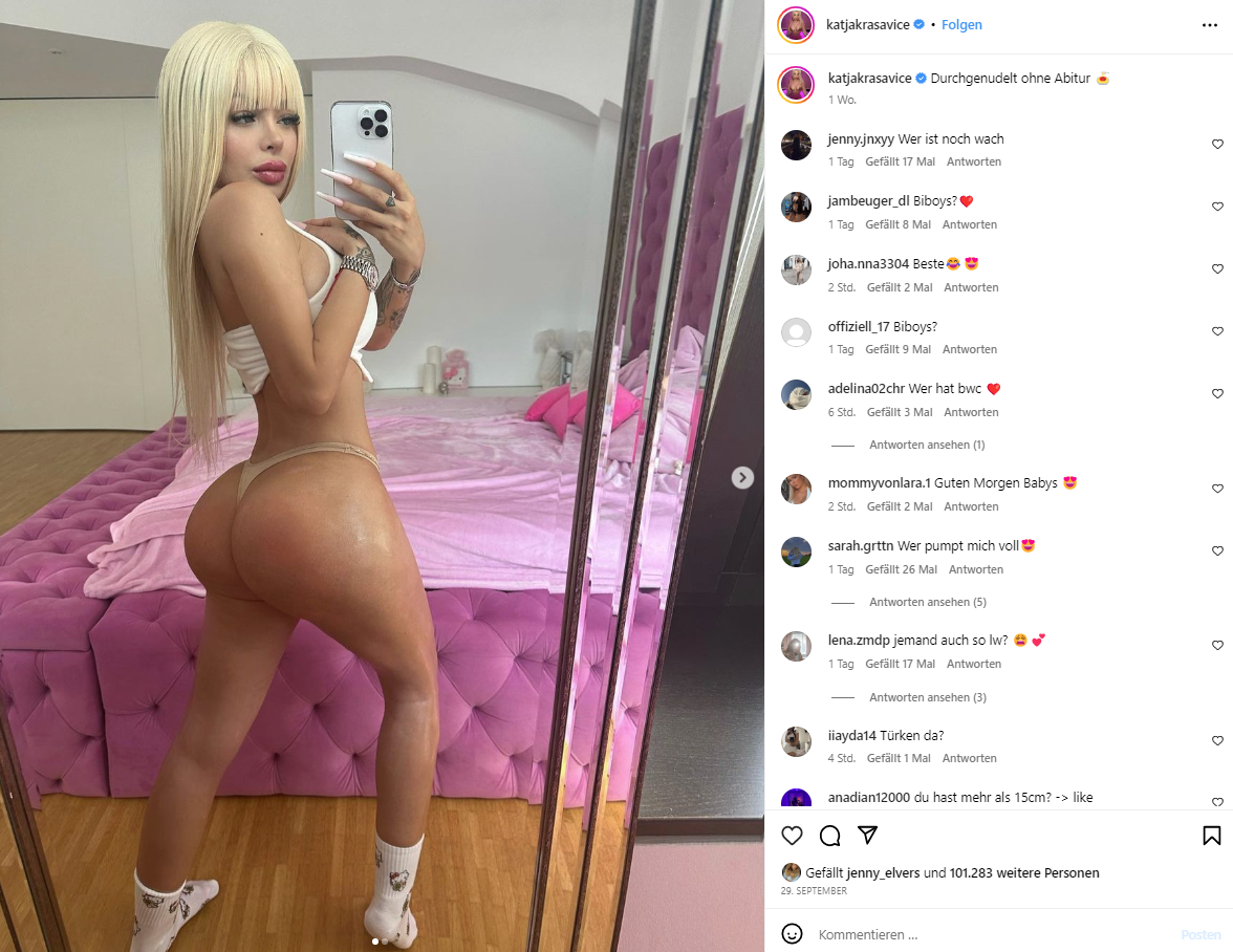Katja Krasavice zeigt sich auf Insta wieder besonders offen.