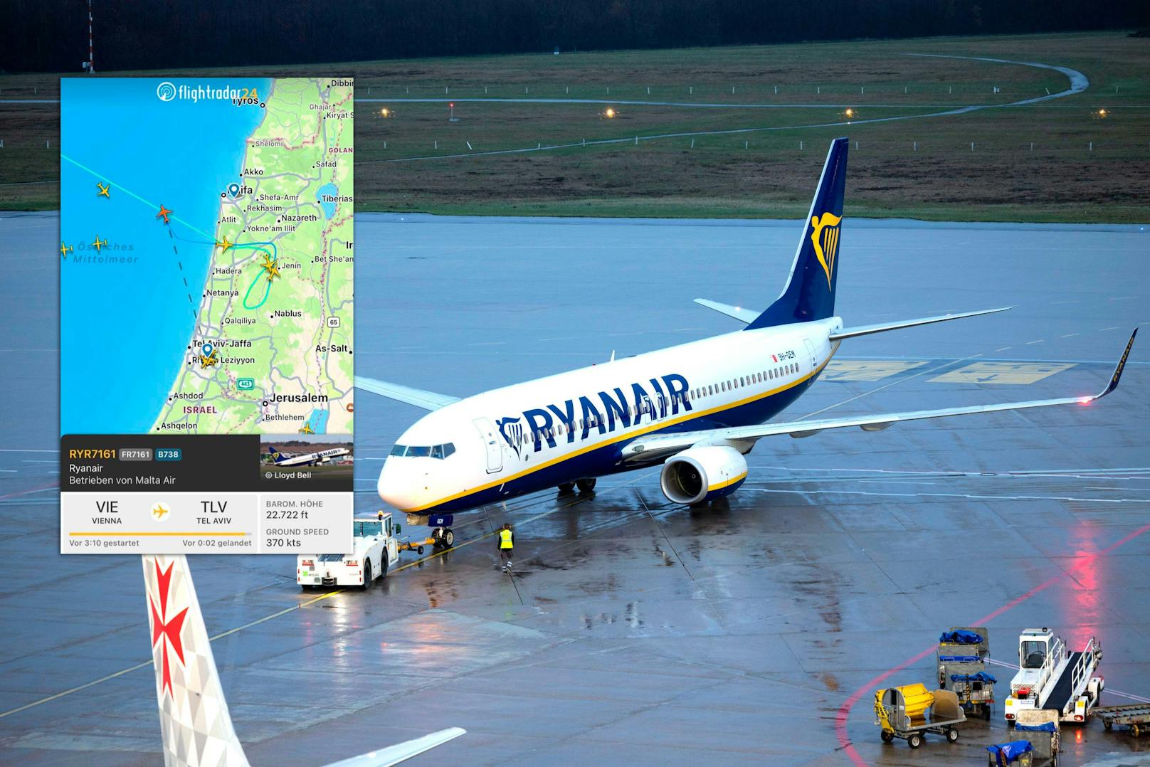 Ryanair-Flieger von Wien nach Tel Aviv musste umgeleitet: Raketenalarm!