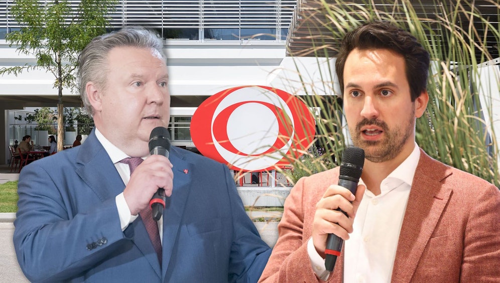 Michael Ludwig und Christoph Wiederkehr sind uneinig über die Landesabgabe in Wien.