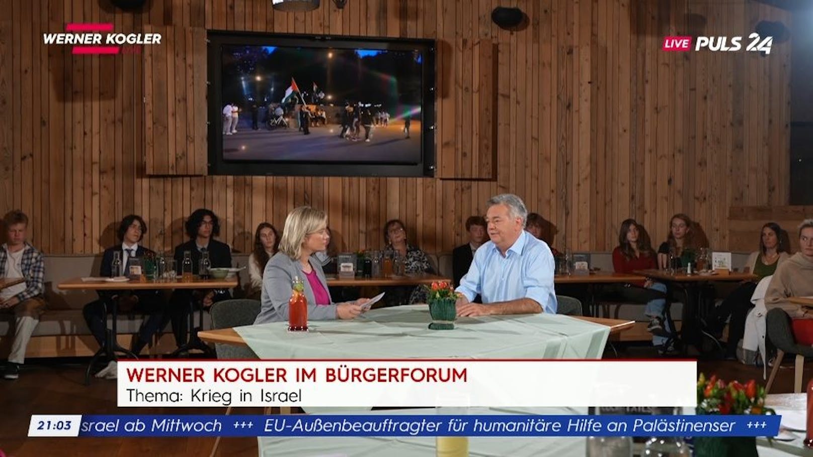 Vizekanzler Werner Kogler (Grüne) stellte sich am Dienstag (10.10.2023) dem Puls24-"Bürgerforum".