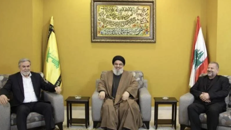 Hisbollah-Generalsekretär Hassan Nasrallah empfing im Mai in Beirut den Hamas-Zweiten Saleh al-Arouri und den Anführer des Islamischen Dschihad, Ziad Nakhala. (Quelle: NNA)