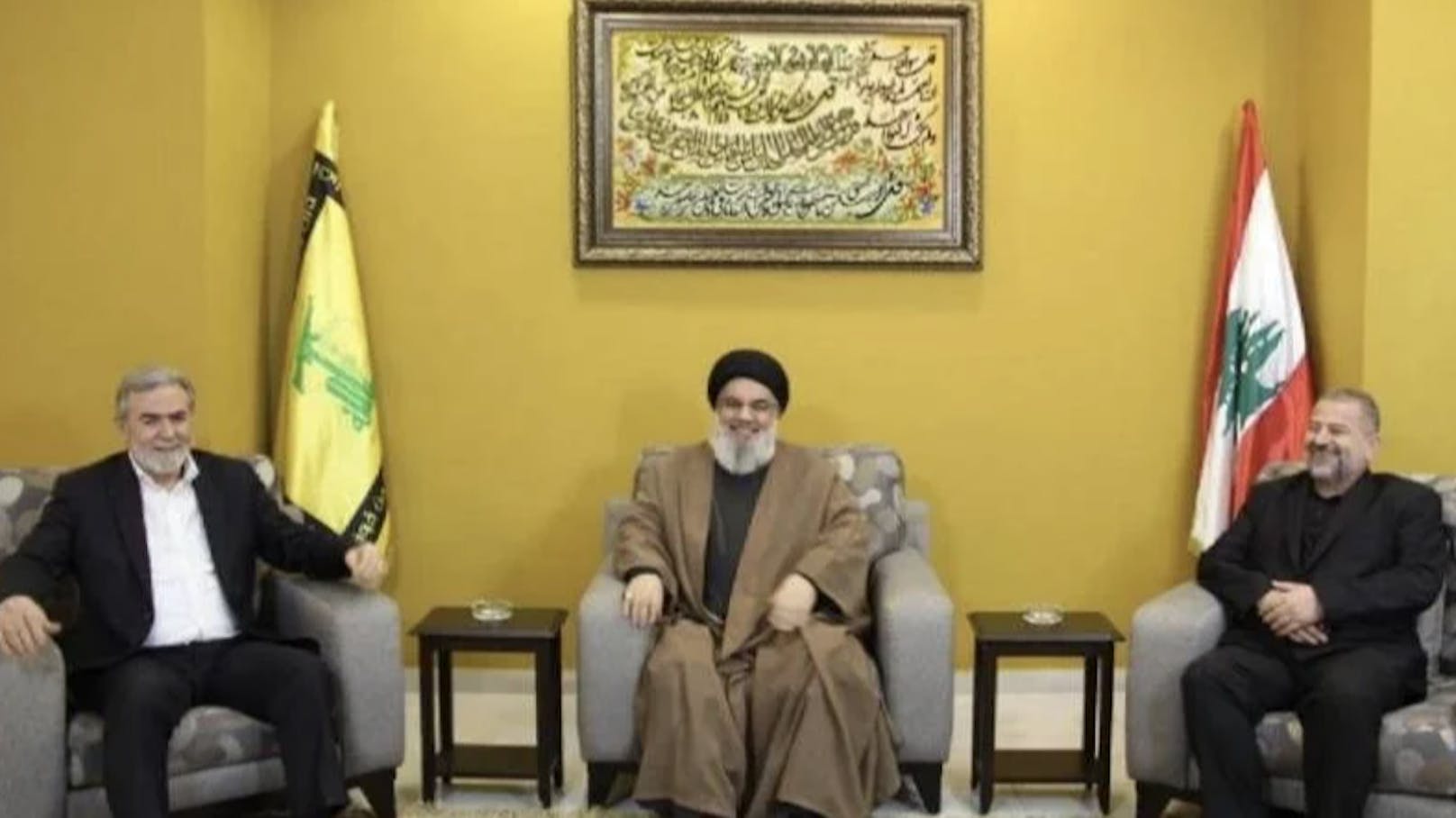 Hisbollah-Generalsekretär <strong>Hassan Nasrallah</strong> empfing im Mai in Beirut den Hamas-Zweiten <strong>Saleh al-Arouri</strong> und den Anführer des Islamischen Dschihad, <strong>Ziad Nakhala</strong>.