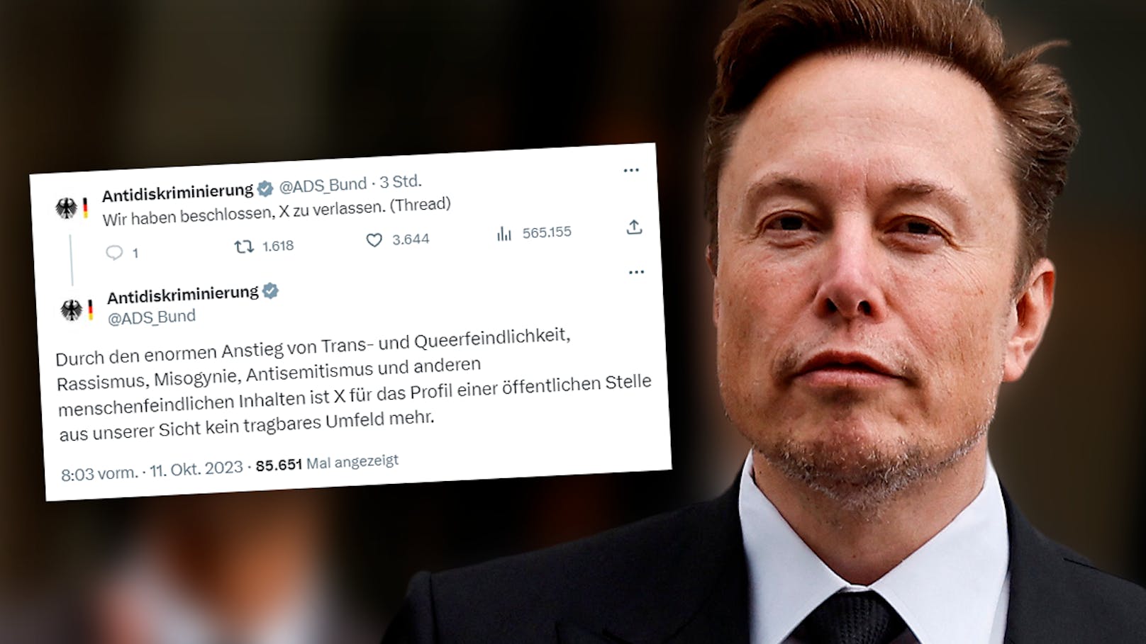 Unter Elon Musk mutierte Twitter nicht nur zu X sondern zu einem Sumpf des Hasses und der Desinformation. Die deutsche Antidiskriminierungsstelle zieht die Reißleine.