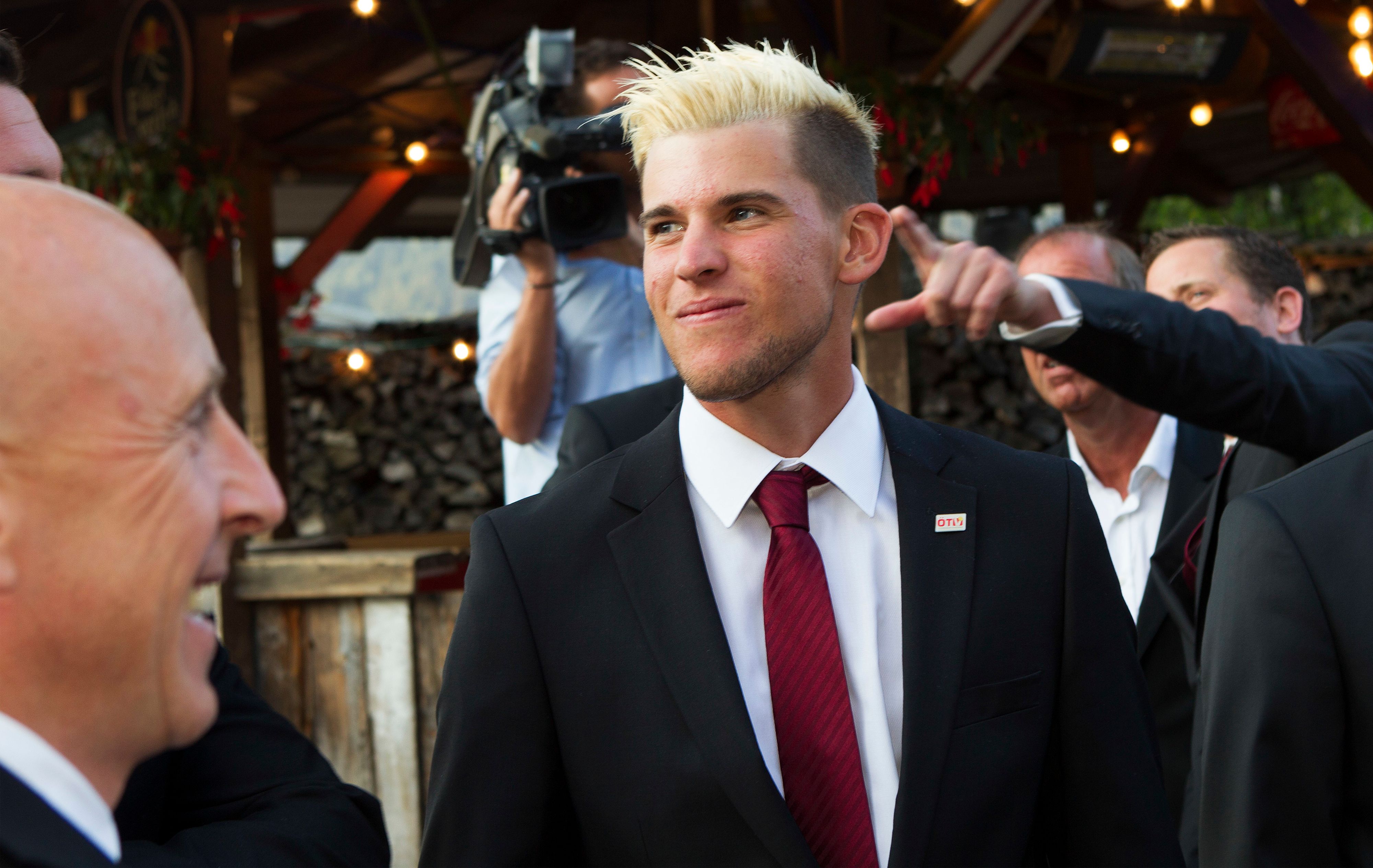 Thiem erblondet beim Davis Cup 2015 in Kitzbühel.&nbsp;