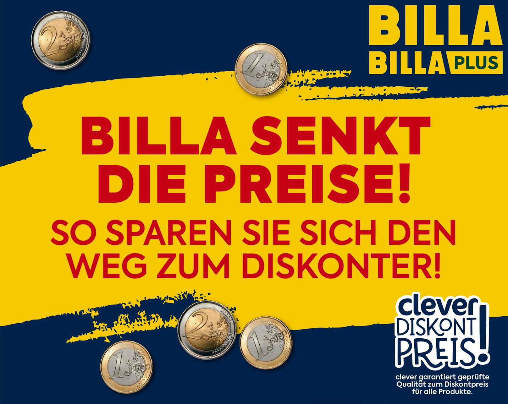 "So sparen Sie sich den Weg zum Diskonter!": BILLA startet Rabatt-Schlacht mehr mit als 150 Produkten unter 1 Euro.