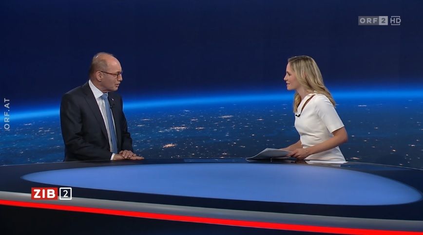 Othmar Karas am Donnerstag (12. Oktober 2023) im Studio der ORF-Sendung "ZIB2". 