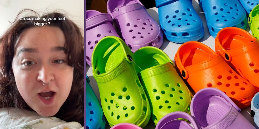 Die 23-jährige Leah (links) hat nach monatelangem Crocs-Tragen eine Schuhgröße größer.