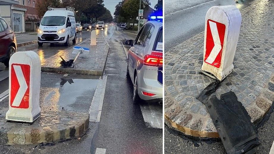 Alko-Lenker mäht Schilder um und flieht vor Polizei
