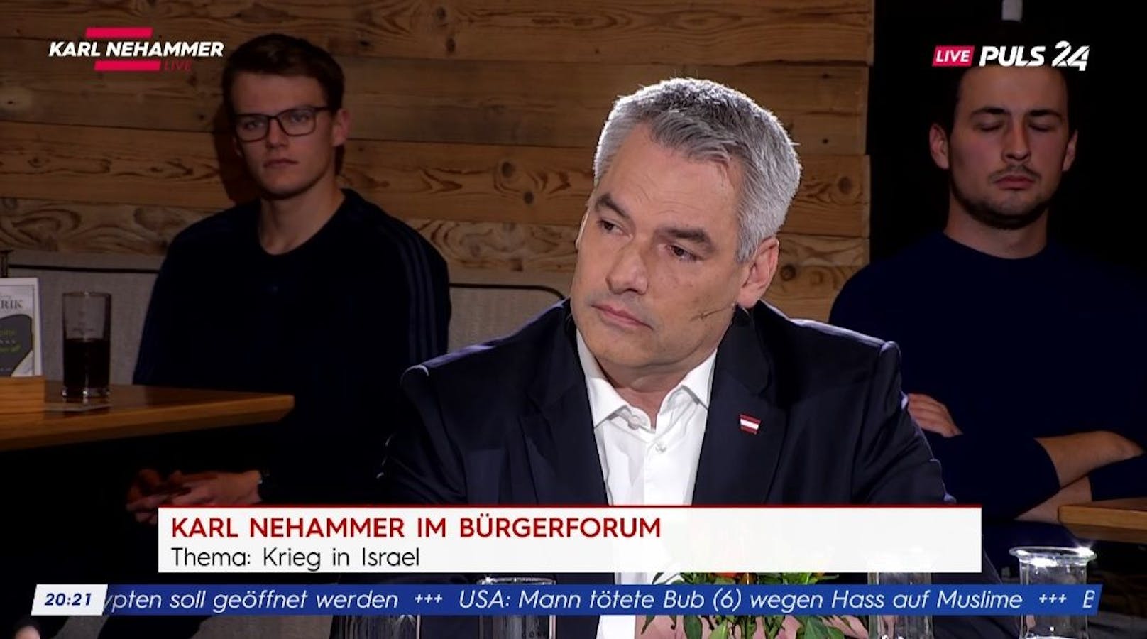 Am Montag (16.10.2023) war ÖVP-Chef und Bundeskanzler Karl Nehammer zu Gast im Puls24-"Bürgerforum".