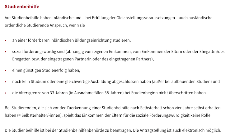 Studienbeihilfe Kriterien.