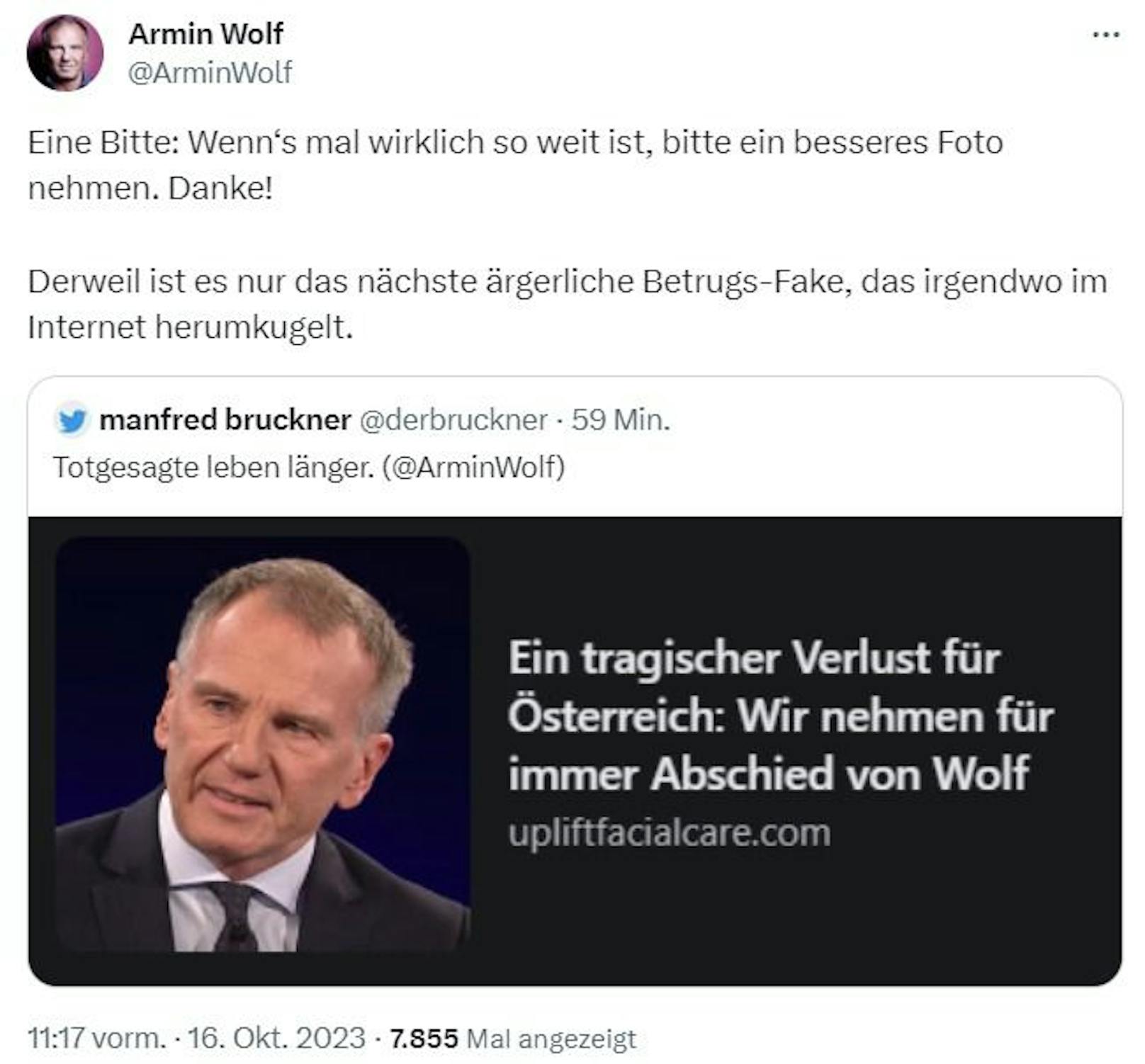 Armin Wolf wird von Internetbetrügern totgesagt.