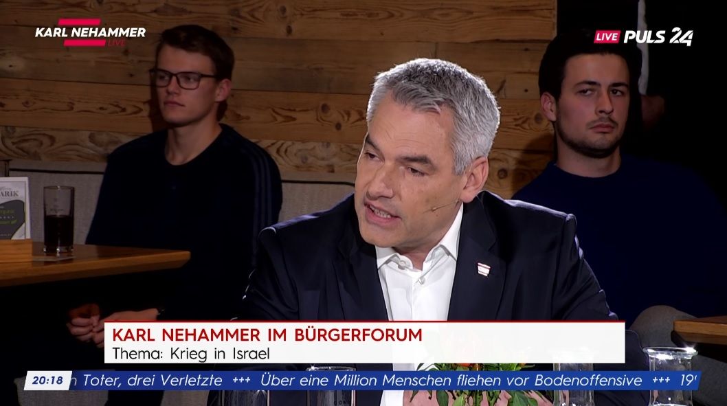 Am Montag (16.10.2023) war ÖVP-Chef und Bundeskanzler Karl Nehammer zu Gast im Puls24-"Bürgerforum".