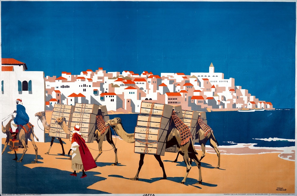 Camels carrying crates of Jaffa oranges Date: 1927-1933 