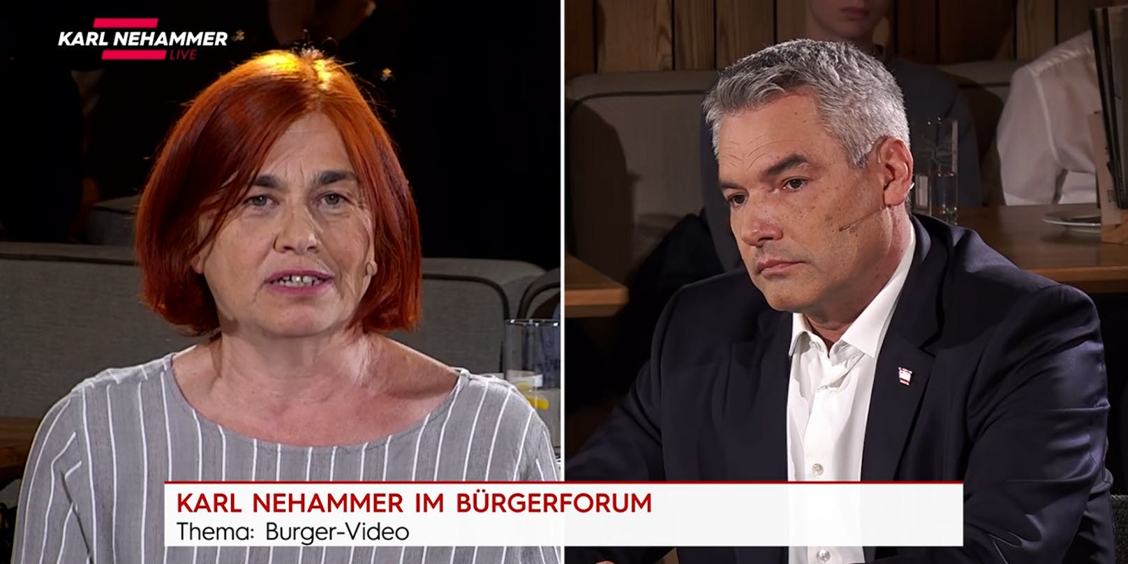Am Montag war ÖVP-Chef und Bundeskanzler Karl Nehammer zu Gast im Puls24-"Bürgerforum" – und wurde dabei mehrfach unterbrochen.