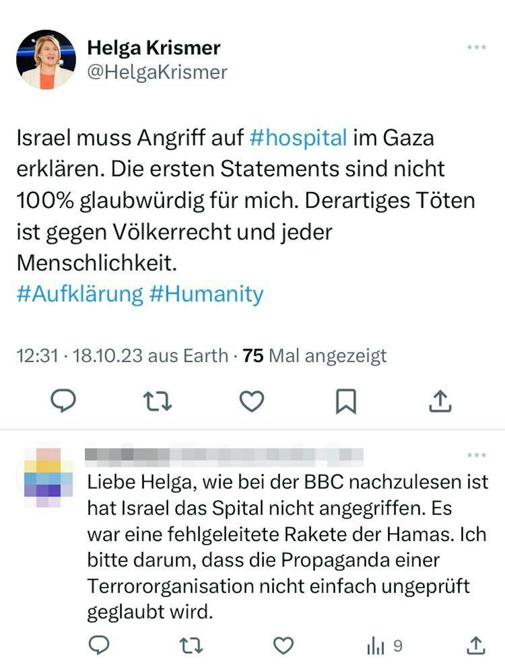 Das Posting auf X von Helga Krismer (mittlerweile gelöscht)