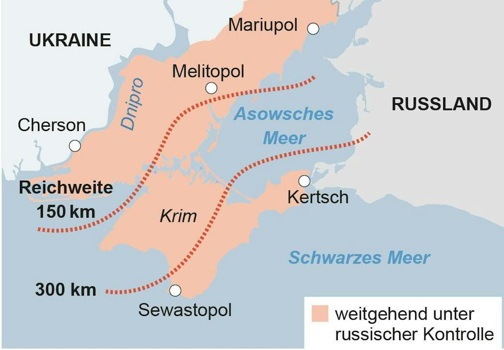 Sie haben eine deutlich höhere Reichweite. Damit sind der Ukraine auch Schläge auf einem großen Teil der russisch okkupierten Halbinsel Krim möglich.&nbsp;