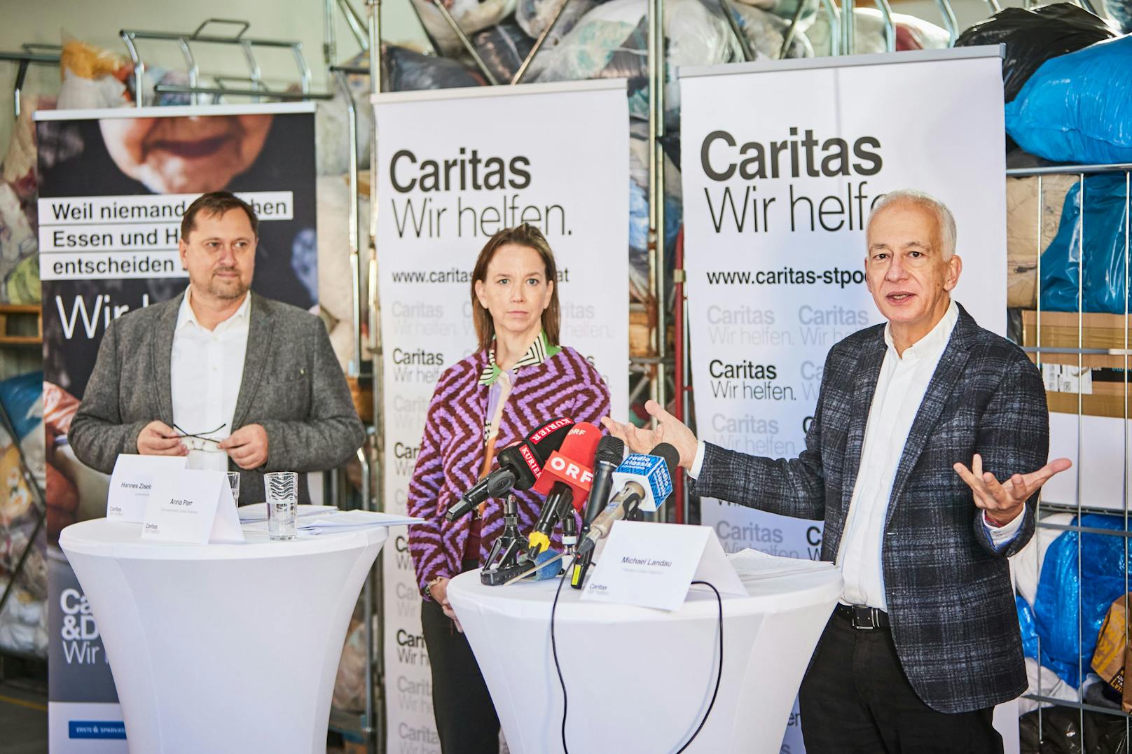 Caritas-Präsident Michael Landau, Caritas-Generalsekretärin Anna Parr und Hannes Ziselsberger, Direktor der Caritas St. Pölten. (v.re.)