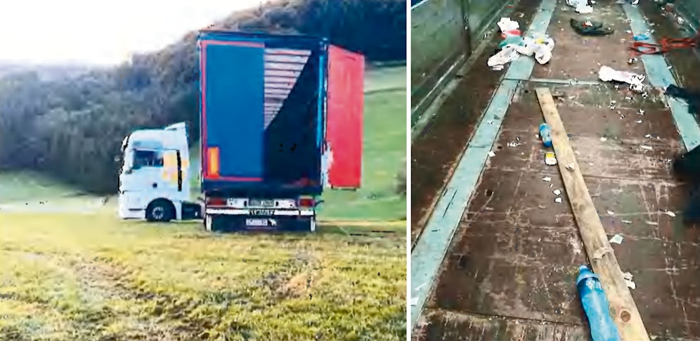 Aus diesem Lkw sprangen plötzlich Dutzende Menschen, der 13-Jährige Zeuge schlug Alarm.