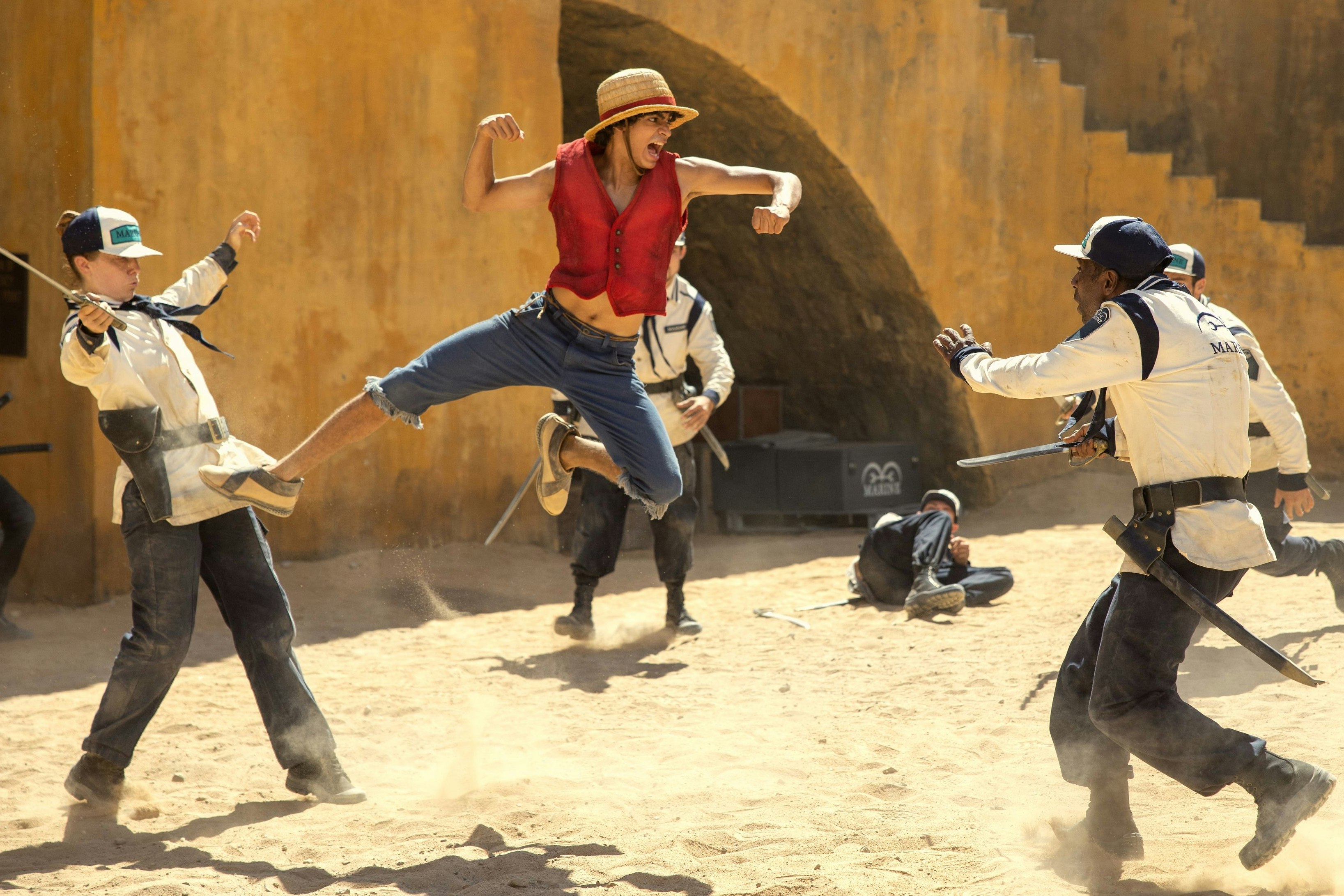 One Piece. Iñaki Godoy as Monkey D. Luffy in season 1 of One Piece. Cr. Casey Crafford/Netflix © 2023