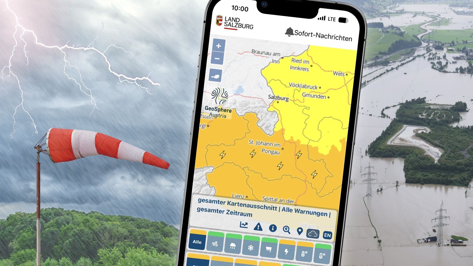 Aktuelle Warnungen kommuniziert das Land via App und Social Media.