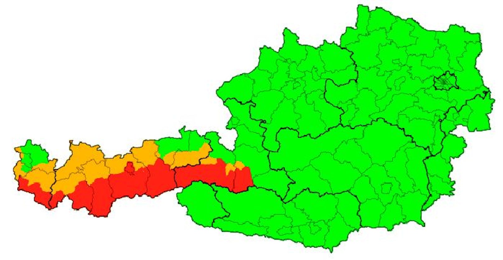 Föhnsturm trifft Alpen: Hier gilt aktuell Warnstufe Rot. (Stand: 6.20 Uhr, 19. Oktober)