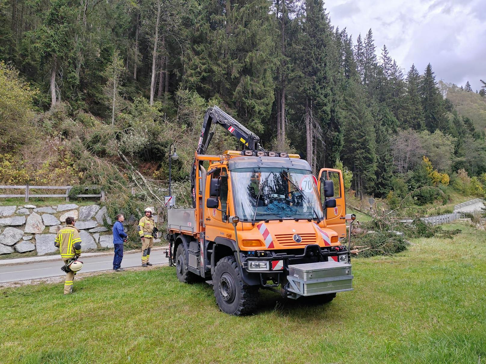 Sturmschäden nahe Zell am Ziller: Zwischen Hainzenberg und Gmünd musste die Straße wegen umgestürzter Bäume in beiden Richtungen gesperrt werden.