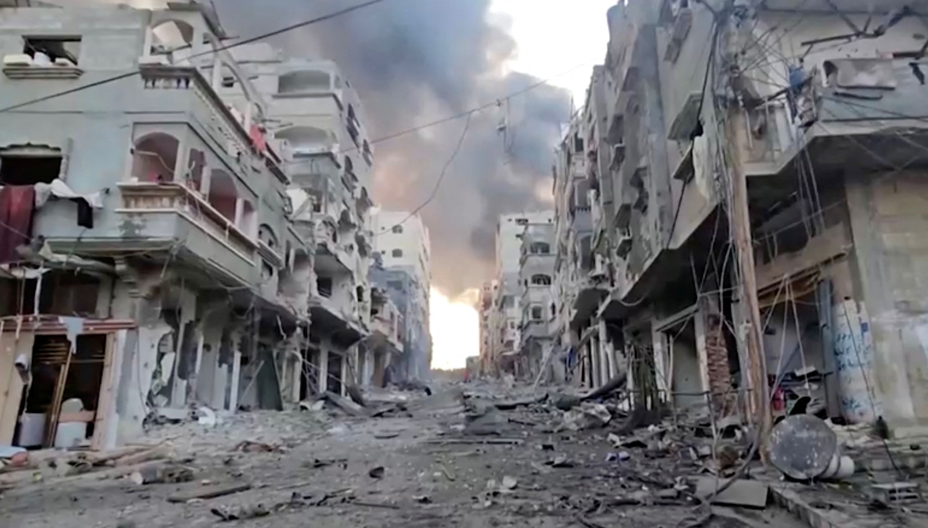 View of the destruction at Gaza's Jabalia refugee camp, following Israeli strikes on the enclave, October 14, 2023 in this still image from video obtained by REUTERS ATTENTION EDITORS - THIS IMAGE HAS BEEN SUPPLIED BY A THIRD PARTY.